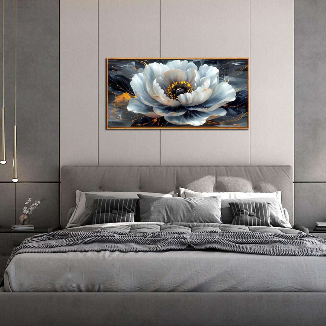White Flower Pictures for Living Room Wall Decor - Modern Prints Wall Art for Bedroom - Wooden Framed Wall Art for Office Size 20" x 40"