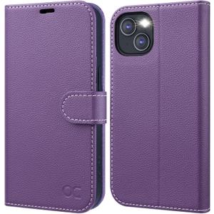 OCASE Compatible with iPhone 13 Wallet Case, PU Leather Flip Folio Case with Card Holders RFID Blocking Kickstand [Shockproof TPU Inner Shell] Phone Cover 6.1 Inch 2021 (Litchi Purple)