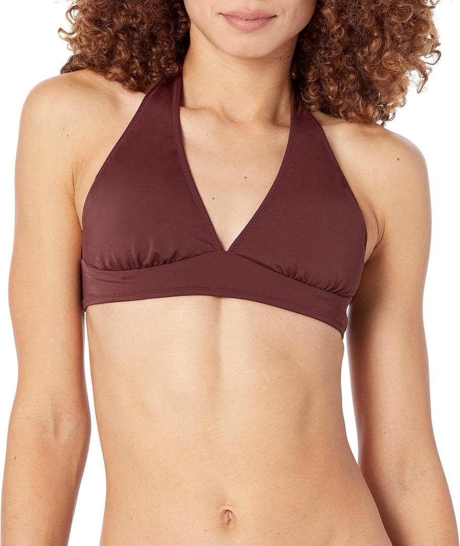 Amazon Essentials Women's Light-Support Tie Halter Bikini Swimsuit Top (Available in Plus Size) (Deep Brown)