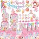 330pcs Sweet Sassy and Six Birthday Decorations with Tableware Set, Banner, Hanging, Tablecloth, Cake Topper, Centerpieces, Balloon, for 6 Year Old Girl Birthday Decorations, Serves 50