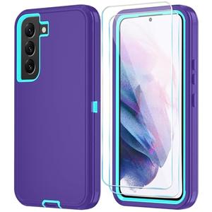 ONOLA Phone Case for Samsung Galaxy S21 Case with HD Screen Protector, Heavy Duty Shockproof & Dropproof 3-Layer Cover Phone Case for Galaxy S21 6.2'',PurpleSkyblue