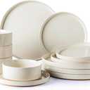 AmorArc Ceramic Dinnerware Set for 4 | Speckled Stoneware Plates and Bowls with unglazed terracotta | Scratch Resistant, Dishwasher & Microwave Safe Dishes Sets- 12-Pcs Beige (Service for 4, Modern-Beige)