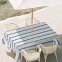60x102 Inch Outdoor Tablecloth with Umbrella Hole Zipper Rectangle Navy Blue Striped Rectangular Tablecloths Outside Waterproof Rustic Blue Stripe Modern Art Beige Patio Table Cover for Picnic Party