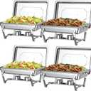 ROTTAY Chafing Dishes for Buffet Set  Chafers for Catering & Buffet Warmers with Lids | Serving Food Warmer & Chafers Servers Sets (4 Pack - Full Pan, Silver)