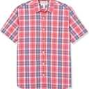 Amazon Essentials Men's Regular-Fit Short-Sleeve Poplin Shirt, Washed Red Windowpane, Large