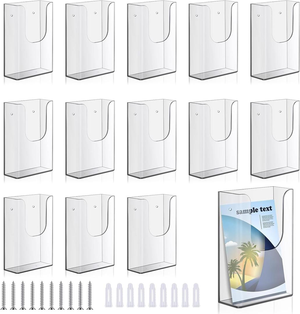 Blulu 20 Pack 4 x 6 Inches Acrylic Brochure Holder Wall Mount, Clear Flyer Holder Rack, Plastic Pamphlet Stand with Nails for Magazine, Booklet, Card, Bookmark Display, Home Office Church Supplies
