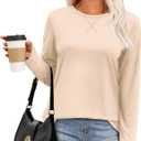 OFEEFAN Womens Long Sleeve Basic Shirts Crew Neck Fall Tops Outfits Clothes 2024 (S)