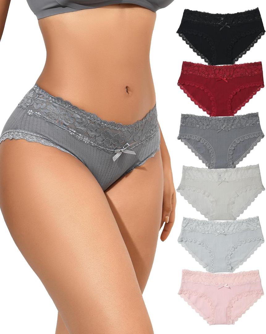 Aijolen Cotton Underwear for Women Breathable Lace Bikini Panties Ladies Hipster Underpants S-XL (Medium)