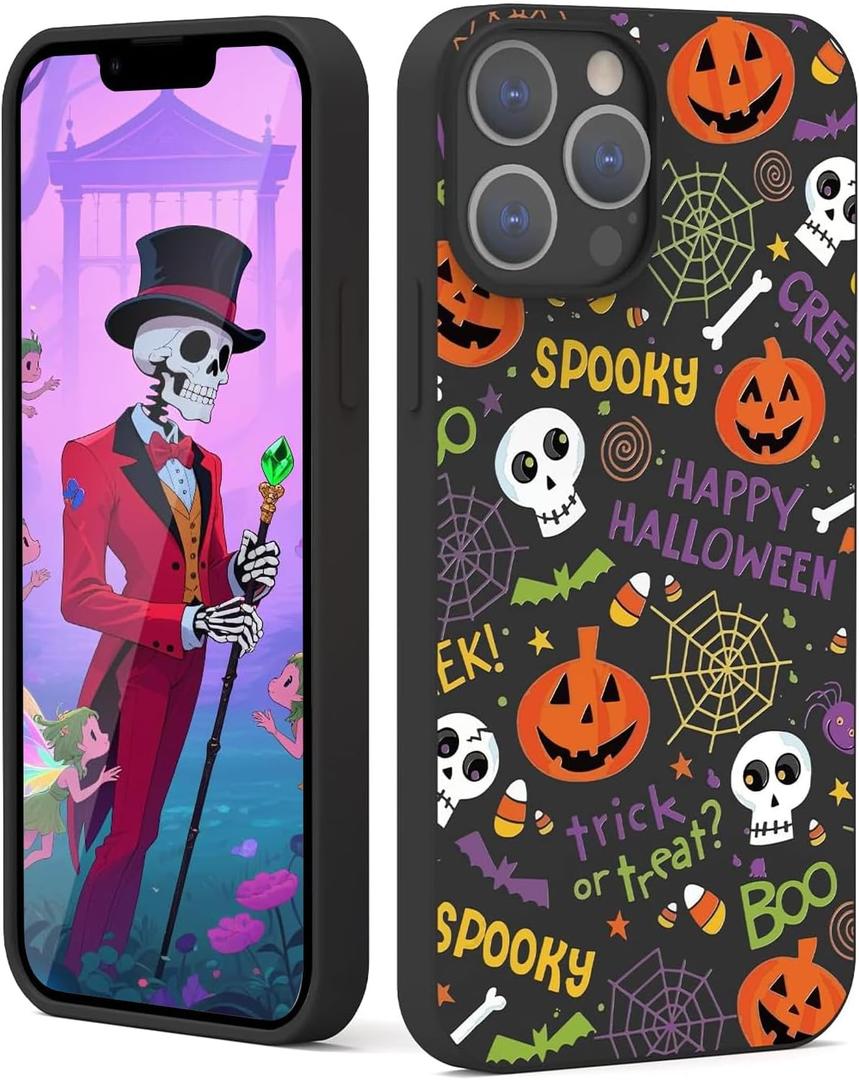 2 x Case for iPhone 13 Pro Max with Halloween Ghost Pumpkin Designed for iPhone 13 Pro Max Case,Black Matte Soft Slim Fit TPU Anti-Scratch Shockproof Protective Phone Cover 6.7 inch (pumpkin spider web)