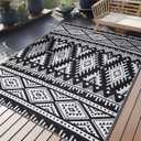OLANLY Outdoor Rug Waterproof 5x8 ft, Reversible Outdoor Plastic Straw Rug, Boho Patio Rug, Indoor Outdoor Carpet, RV Mat Outside for Patio, Camp, Picnic, Balcony, Deck, Backyard, Black & White (5 x 8 Feet)