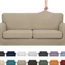 YEMYHOM Latest Checkered 3 Pieces Couch Covers for 2 Cushion Couch High Stretch Sofa Cover with 2 Extra Large Seat Cushion Covers Anti Slip Elastic Slipcovers (Khaki), 71"-91"(2 Cushions)