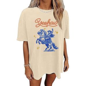 Western Shirts for Women Cowgirl Shirts Vintage Oversized Cowboy Graphic Tee Country Concert Short Sleeve Top (Yellow, XL)