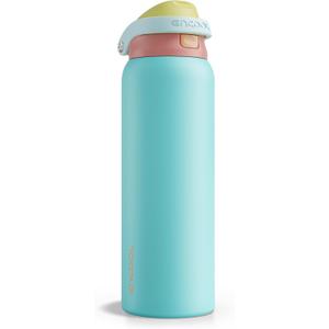 ENCOOL Leakproof Insulated Water Bottle with Straw Dual-Sip Water Bottle Bag-Safe Design for Work, Commute & Gym  Keeps Drinks Cold All Day, 40 oz, Orange-Reef Blue