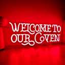 Welcome to Our Coven Red Neon Sign Witchy Room Decor Gothic Aesthetic Light Mystical Gift USB Powered with Dimmer for Bedroom Home Party Wall Decor, 16.92 x 7.29 inches