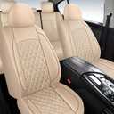 HChengkikz Car Seat Covers Full Set, Breathable and Waterproof Napa Leather Car Seat Cover, Interior Universal Fit for Cars, Sedans, SUVs, Vans, Trucks (Full Seat, Beige)