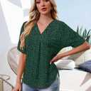 Short Sleeve Blouses for Women Leopard Print Summer Top Dressy Casual Business 3/4 Sleeve Cold Shoulder Chiffon Shirts (Green, XS)