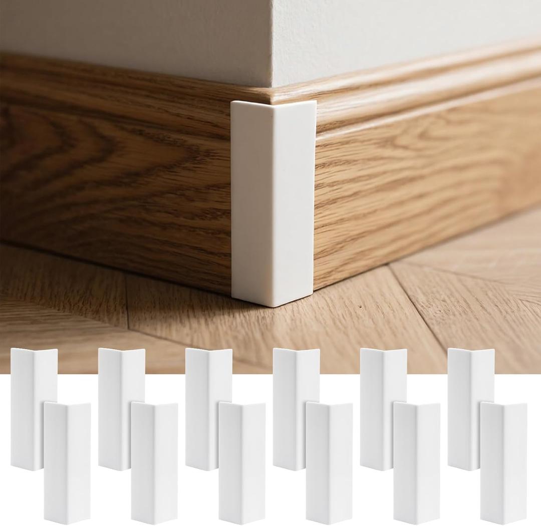 Pangda Baseboard Corners Blocks Self Adhesive Rubber Safety Corner Protectors Proofing Edge Guard Corner Cushion for Wall Furniture Edge(White,12 Pcs)