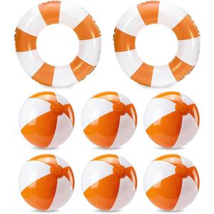 8Pcs Inflatable Pool Float Set Includes 2Pcs 22.8" Swim Ring & 6Pcs 16" Beach Ball Bulk PVC Summer Water Toys for Swimming Pool Beach Hawaiian Tropical Party Favors Decorations Supplies
