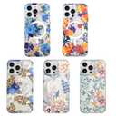 AIGOMARA Magnetic for iPhone 15 Pro Case [Compatible with MagSafe] Clear Floral Flower Pattern Design, Slim Anti-Yellowing Shockproof Phone Cover for Women Girls, Orange