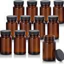 JUVITUS 2.5 oz / 75 ml Amber Glass Packer Bottle with Black Ribbed Lid (12 pack)