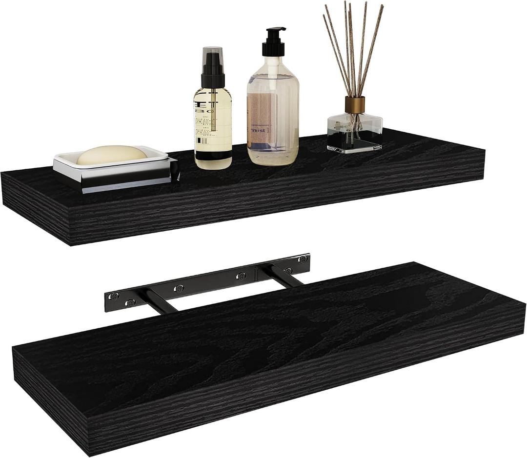 Vervida 24 Inch Floating Shelves | Extra Deep & Thick Heavy-Duty Wall Storage for Bedroom/Living Room | Stylish Modern Design, Easy Install, Hidden Bracket Shelves (2 Pack), 24x7.9