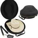 CASEMATIX Cowboy Hat Box and Portable Storage for Brims Up To 4.75'' - Hard Shell Case with Adjustable Carry Strap, Luggage ID Slot Foam Insert Dipping Brim Hats, Black, 18'' x 16'' x 8.3''
