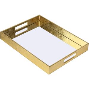 Vixdonos Decorative Mirror Tray Gold Serving Tray Bathrooom Vanity Tray,16.2'' X 12.2" X 2''