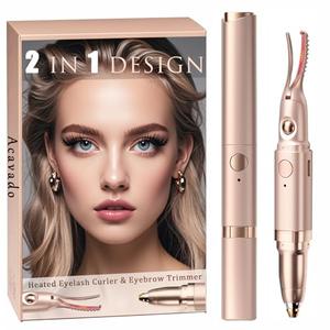 Heated Eyelash Curlers and Eyebrow Trimmer for Women, Electric Eyelash Curler with 2 Temperature Modes Anti-Burn USB Rechargeable Heated Eyelash Curler, Ideal Gift for Women (Gold E1)