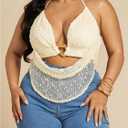 Women's Plus Size Textured Halter Top Metal Ring Open Back Sleeveless Y2K Party Tops Clubwear (White, XXXL)