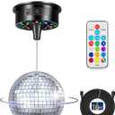 Disco Ball with Motor and 6 Inch Mirror Ball, Rotating 0/3/6/9/12/15 RPM Variable Speed,12 Lighting Colors and 4 Light Modes, 16 FT USB Power Cable and Remote Control, for Party Wedding Christmas