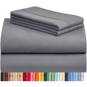 LuxClub 4 PC King Size Sheet Set Deep Pockets 18" Wrinkle Free Cooling Bed Sheets Machine Washable Hotel Bedding Silky Soft - Light Grey King
