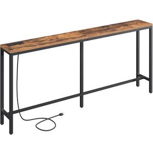70.9'' Console Table with Power Outlet, Narrow Sofa Table with Charging Station, Skinny Behind Couch Table for Entryway, Hallway, Foyer, Living Room, Rustic Brown CTHR18E01Z1