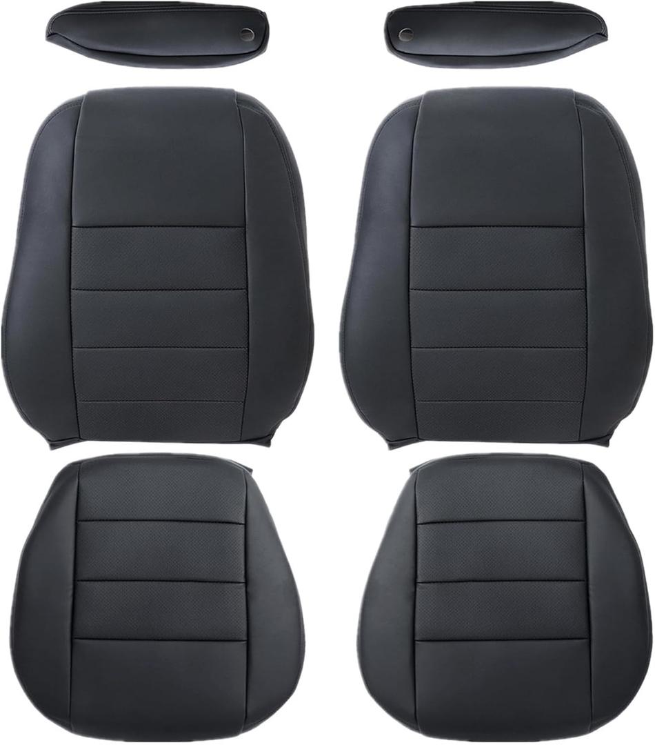 FZJDSD 5PCS Black Front Driver & Passenger Bottom & Top Lean Back Perforated Microfiber Leather Replacement Seat Covers & Armrest Cover Compatible with Land Rover LR3 Discovery 3 SUV 2005-2009