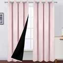 LEMOMO 100% Blackout Curtains 52 x 84 Inches Long Thermal Insulated Baby Pink Curtains with Black Liner Set of 2 Panels for Nursery Room
