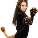 FRCOLOR Lion Costume Adult Lion Ears Tail Paws Set Brown Furry Animal Ears Headband Halloween Costume Accessories for Cosplay Animal Party