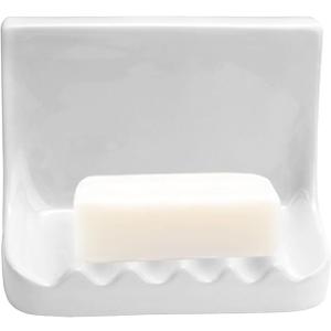 White Ceramic Soap Dish, Wall-Mounted Porcelain Soap Holder with Drain Slope, Vintage Style for Bathroom Shower Wall