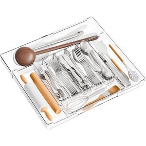 Yieach Clear Large Expandable Silverware Organizer and Kitchen Utensil Drawer Organizer,Plastic Adjustable Silverware Tray for Drawer Cutlery,Spatula,Tools,Flatware Organizers,Fork and Spoon Holder