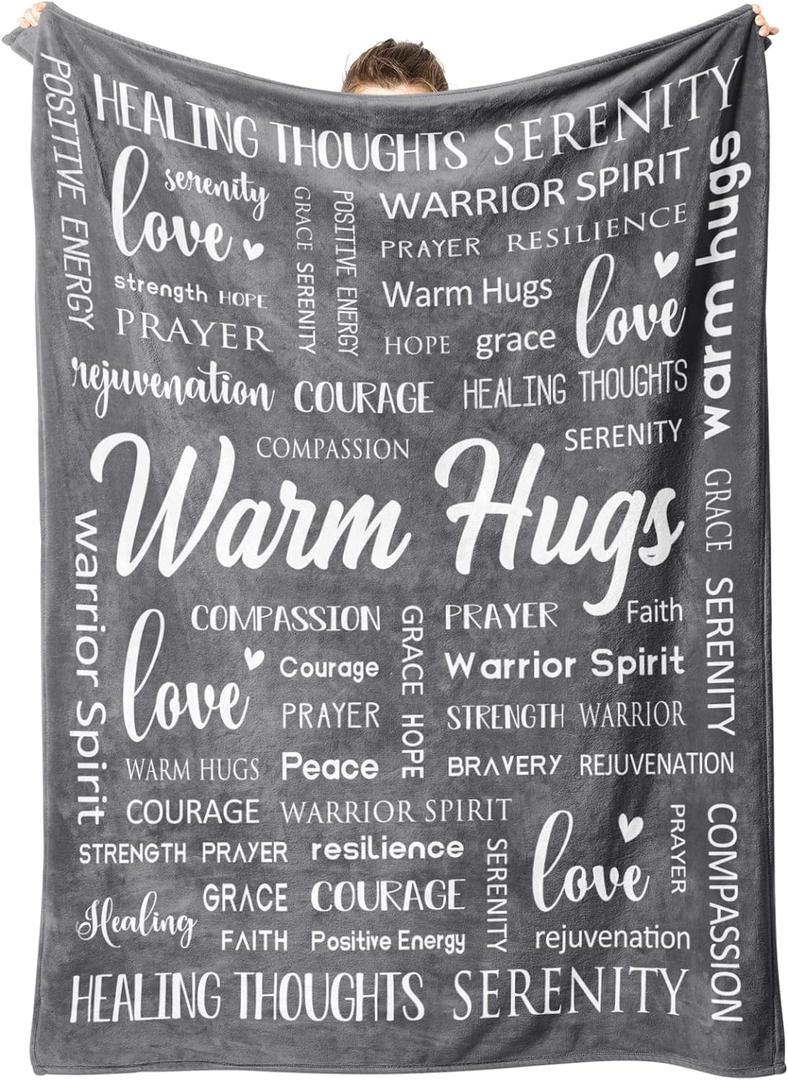 Afterprints Warm Hugs Healing Blanket - Get Well Soon Gifts for Women Men, Cancer Care, Chemo, After Surgery, Thinking of You Gifts, Soft Throw Blanket 50"x60" (Grey)