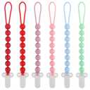 6-Pack Silicone Pacifier Clips for Babies, Safe Teething Beads, Rust-Free Holders, Baby Boy and Girl Essentials, Newborn Must-Have Accessories, BPA-Free (Pink)