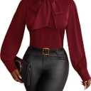 Vrtige Women's Bow Tie Neck Long Sleeve Elegant Blouse Shirt Top XL