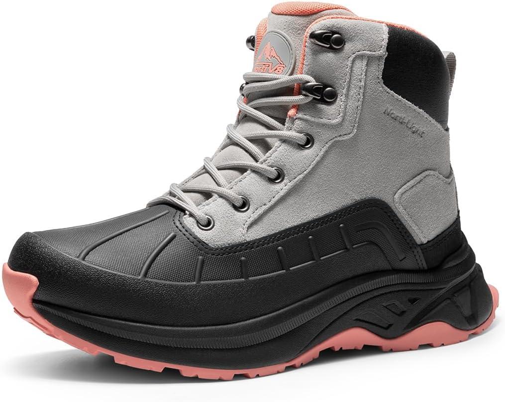 NORTIV 8 Women's Waterproof Hiking Boots Outdoor Trekking Camping Trail Hiking Boots (9, Light Grey/Pink)