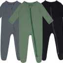 GUISBY Baby Pajamas with Mittens, 2 Way Zipper Long Sleeve Sleepers 3-pack, Size 0-3 Months