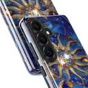 DEENAKIN for Samsung Galaxy S26 Case Cute,Aesthetic Stained Glass Moon and Sun Royal Blue, Compatible with Magsafe, Fancy Cool Retro Western Protective Slim Silicone Phone Cover for Women Girls (Blue)