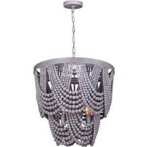 Nicole Chandelier - 5-Light, 60W Type C, Grey Real Wood Beads, 18.5" W x 23" H, Unique Design for Dining Rooms, Living Areas