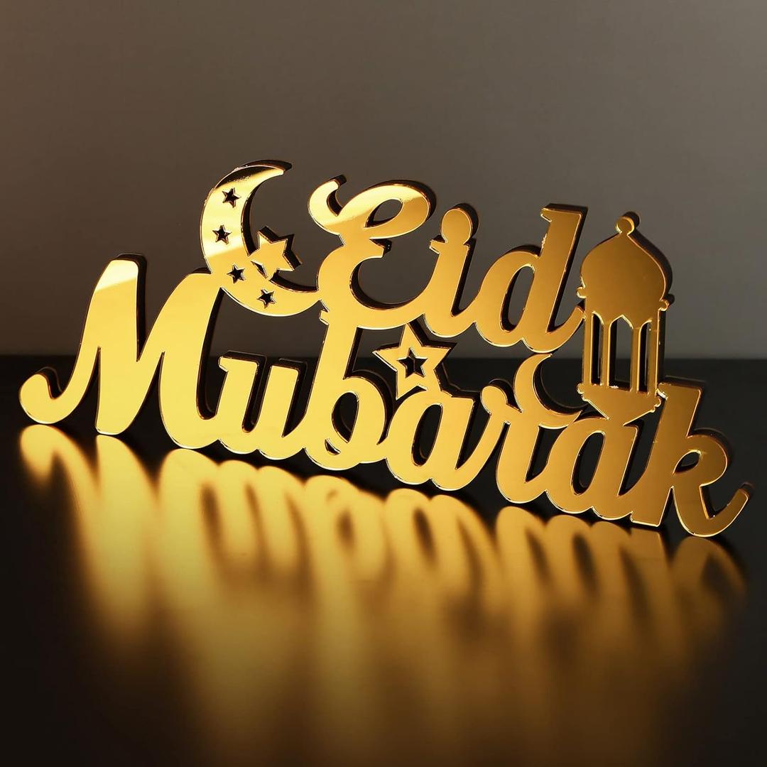 Islamic Tabletop Decors Ramadan Mubarak Sign Ramadan Kareem Sign Eid Decoration Islamic Home Decor Ramadan Gifts Wooden Letter Ramadan Table Sign Eid Mubarak Tabletop (Gold,Eid Mubarak)