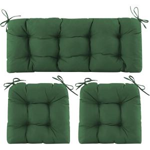 Wicker Chair Cushions of 3 Pieces, Waterproof Cushions for Patio Furniture, Tufted Wicker Outdoor Furniture Cushions, 1 Patio Loveseat Cushion and 2 U-Shaped Cushions, 44"x19"x5", Dark Green
