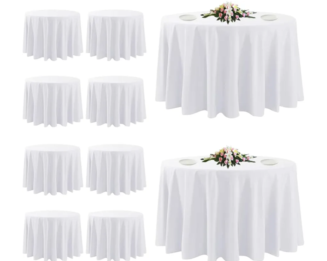 10 Pack White Round Tablecloths, 120 Inch Stain Resistant and Wrinkle Polyester Fabric Washable Table Clothes Cover for Kitchen Dining, Wedding, Reception Banquet, Birthday Party, Buffet