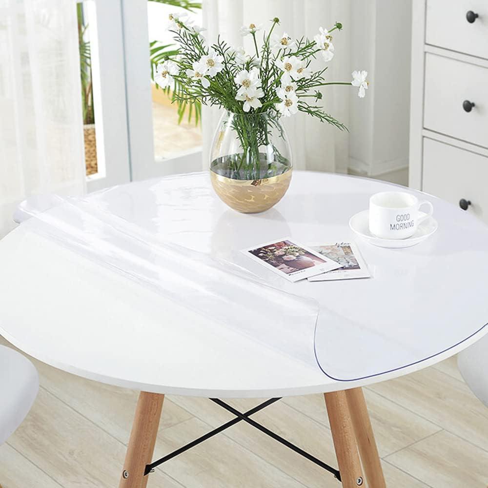 36 Inch Round New Clear Furniture Table Protector 1.5mm Thick Round Clear Plastic Tablecloth Wipeable Water Resistant Tabletop Cover PVC Vinyl Circle Coffee Dining Tabletop Protective Pad (37.4" x 36.2")