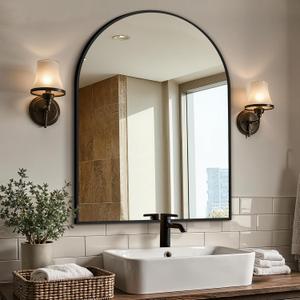 Vanity Bathroom Mirror for Wall, 40"x30" Arched Bathroom Mirror for Over Sink, Arched Metal Frame for Bedroom, Living Room, Entryway, Hanging or Leaning, Black