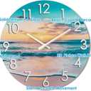 12 Inch Outdoor Clock Waterproof Tempered Glass with Sunset Beach Scene, UV Resistant, Battery Operated, Silent, Coastal Decor for Patio, Pool, Garden, Porch & Bathroom